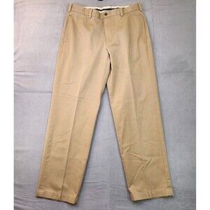 Brooks Brothers Hudson Advantage Chino Pants Mens 35x32 Tan Cotton Straight Flat